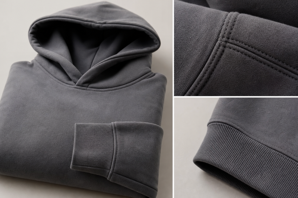 Signature heavyweight hoodie product for a streetwear brand