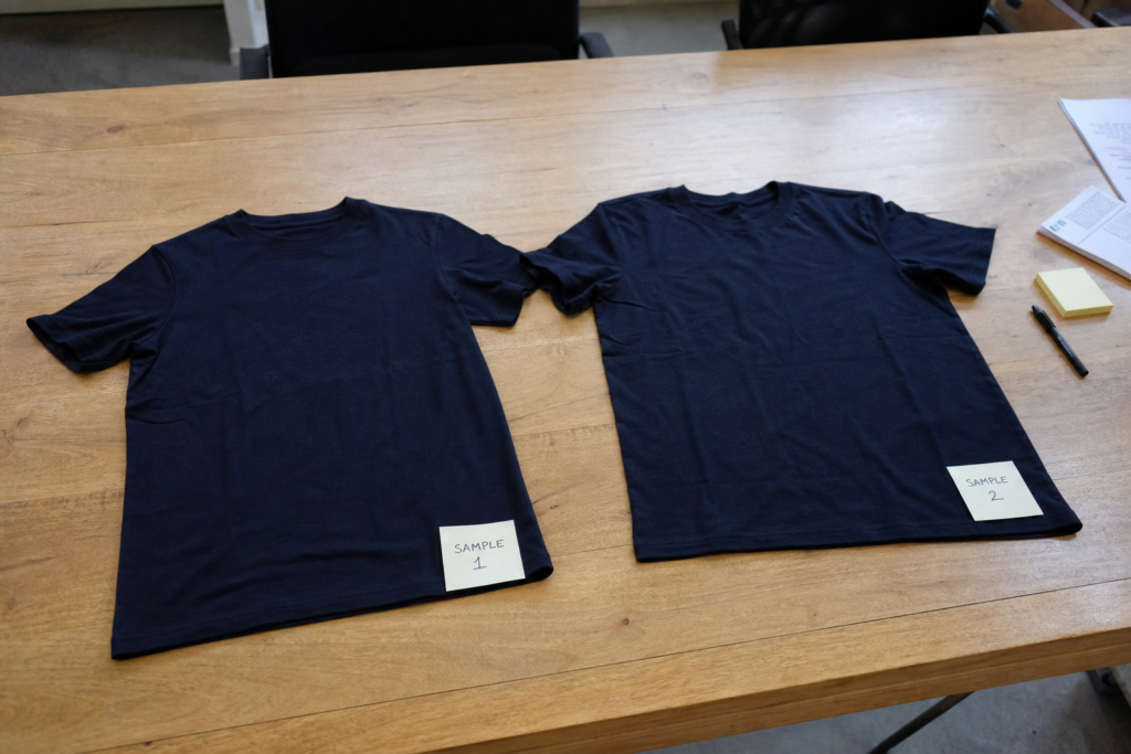 Sampling revisions for t-shirt development with an OEM manufacturer