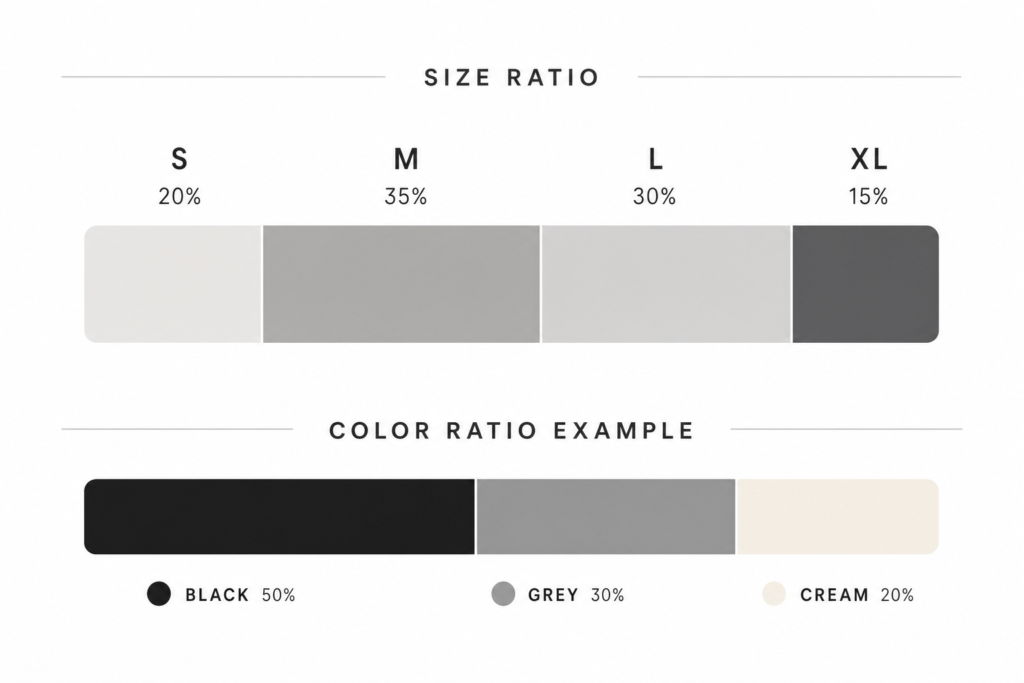 Size and color ratio planning for first clothing brand production run