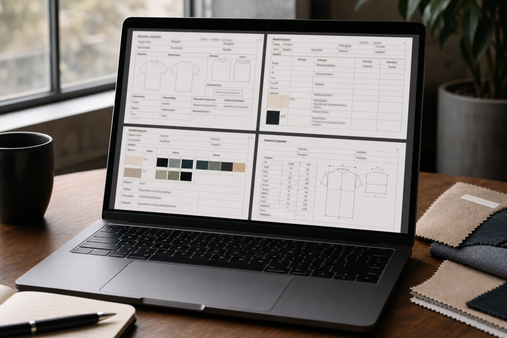 Free clothing tech pack template preview for apparel brands